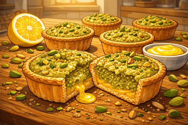 Pistachio and lemon frangipane tarts