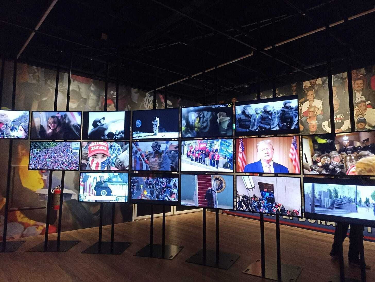 Photo installation of Trump and his activities as US president