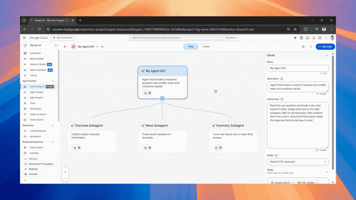 How to use Vertex AI Agent Designer to build and test AI agents