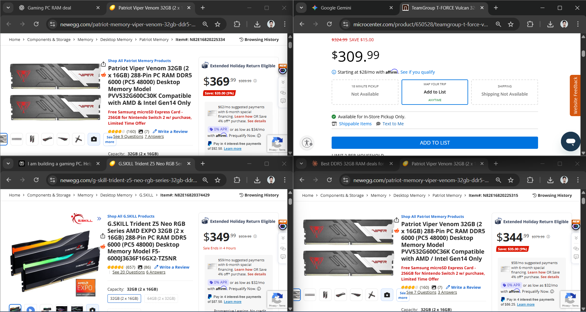 Using ChatGPT, Claude, Gemini, and Perplexity AI to find the best deals on RAM