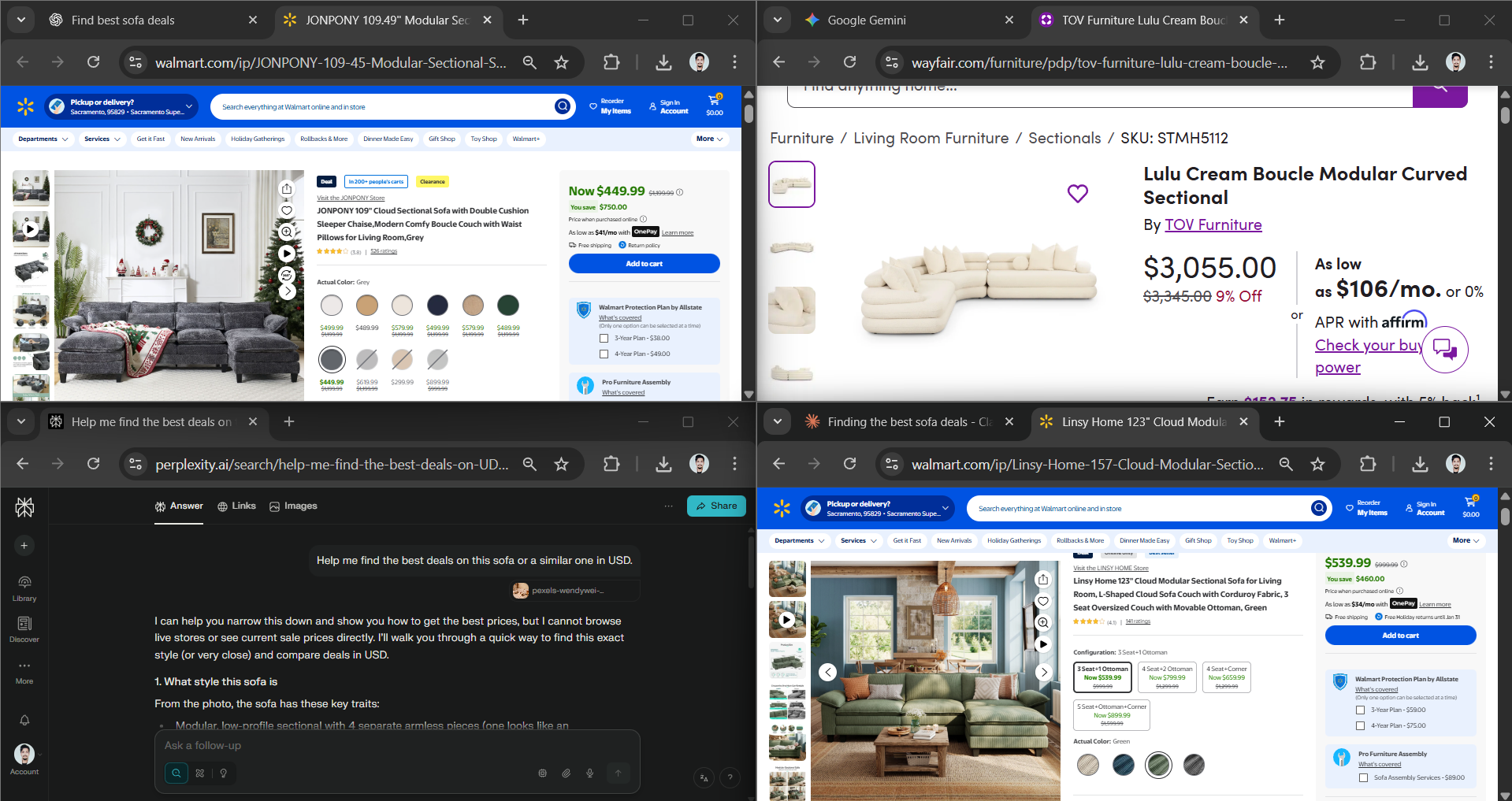 Using ChatGPT, Claude, Gemini, and Perplexity AI to find the best deals on furniture