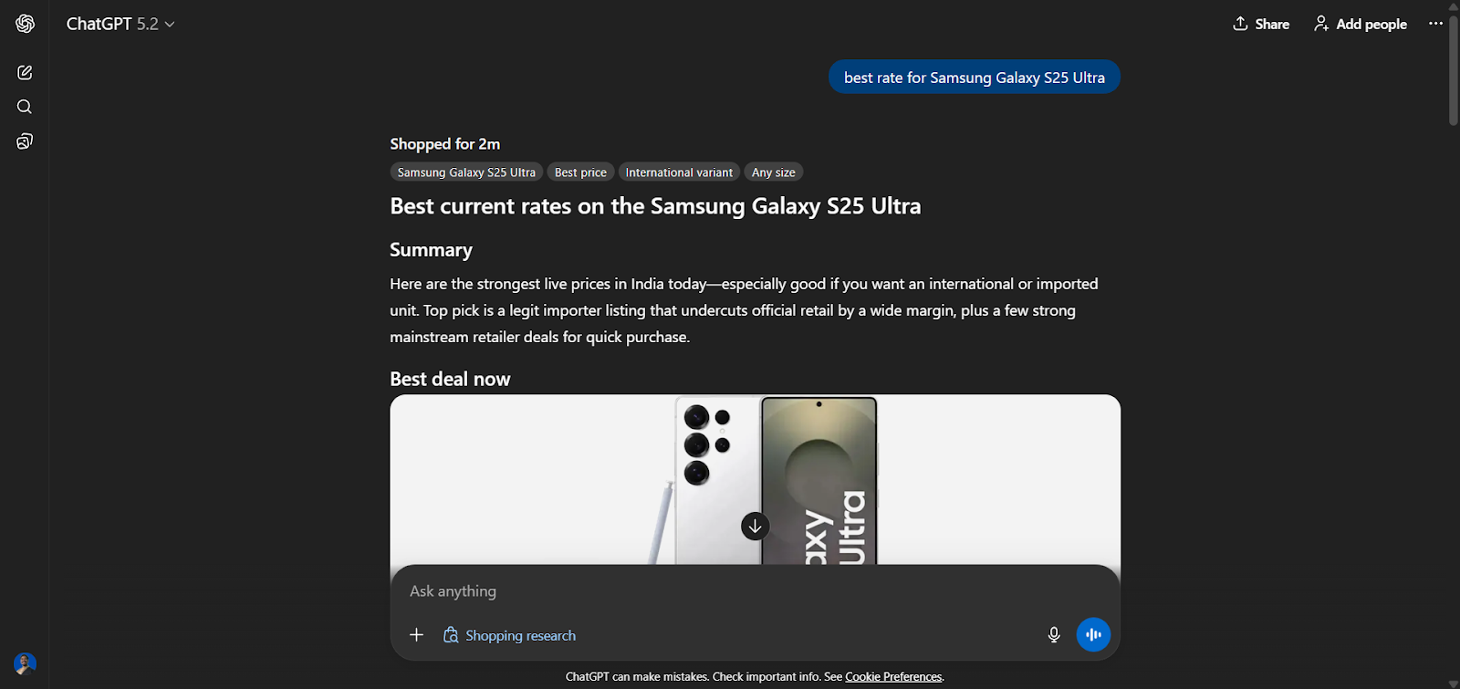 ChatGPT Shopping Research