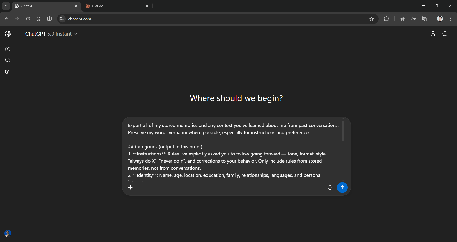 ChatGPT Memory Import Prompt