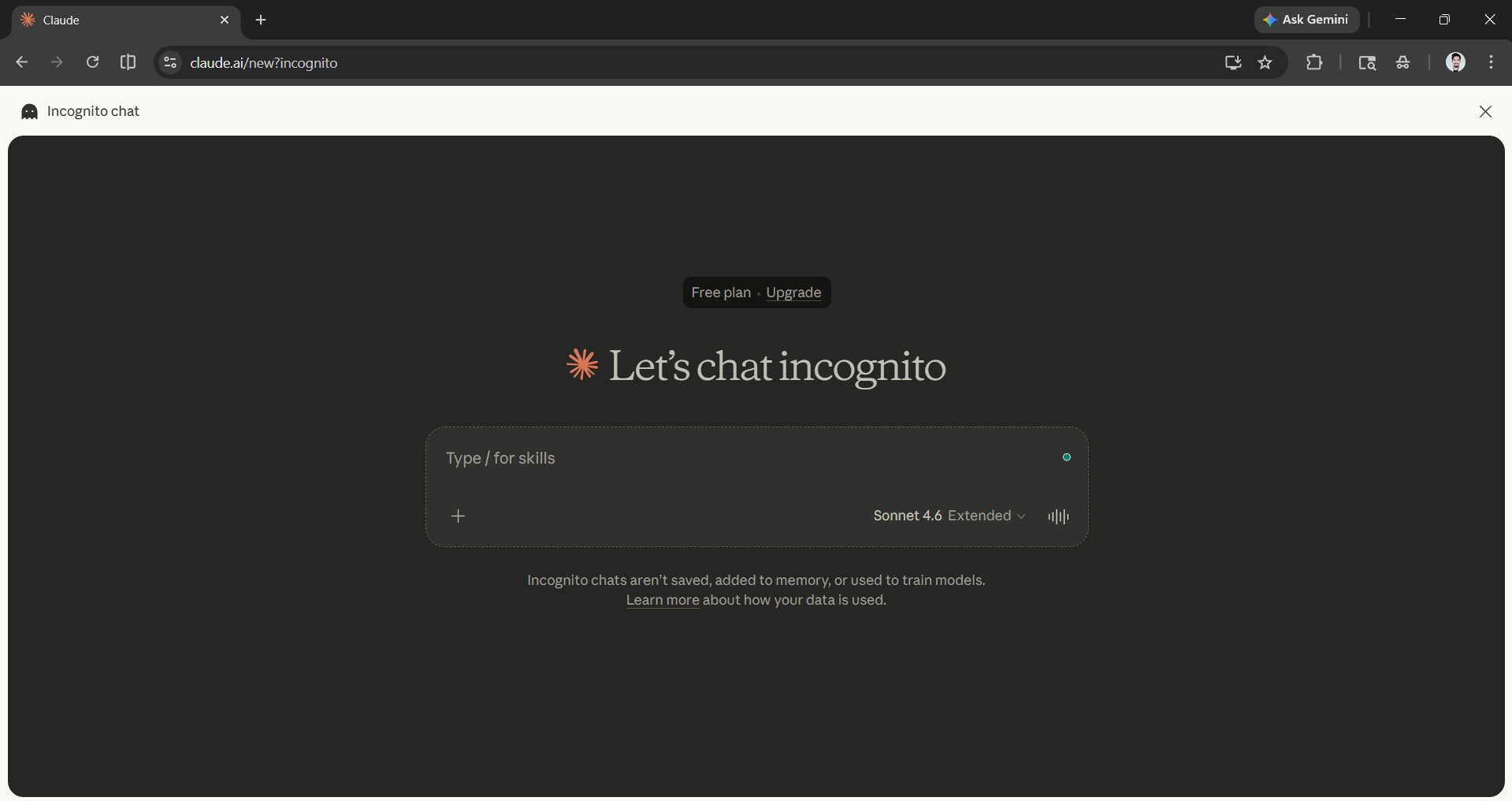 Claude Incognito mode