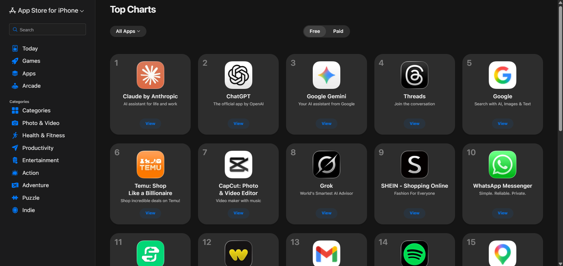 Claude by Anthropic number 1 free app in the Apple App Store
