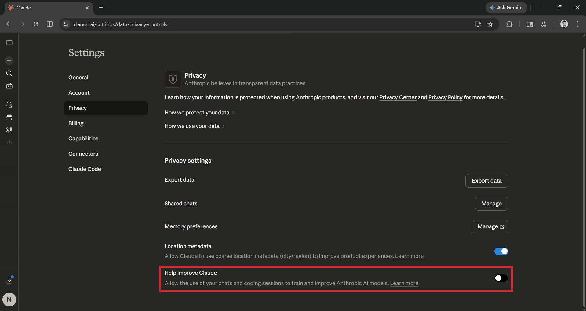 Claude Privacy Control