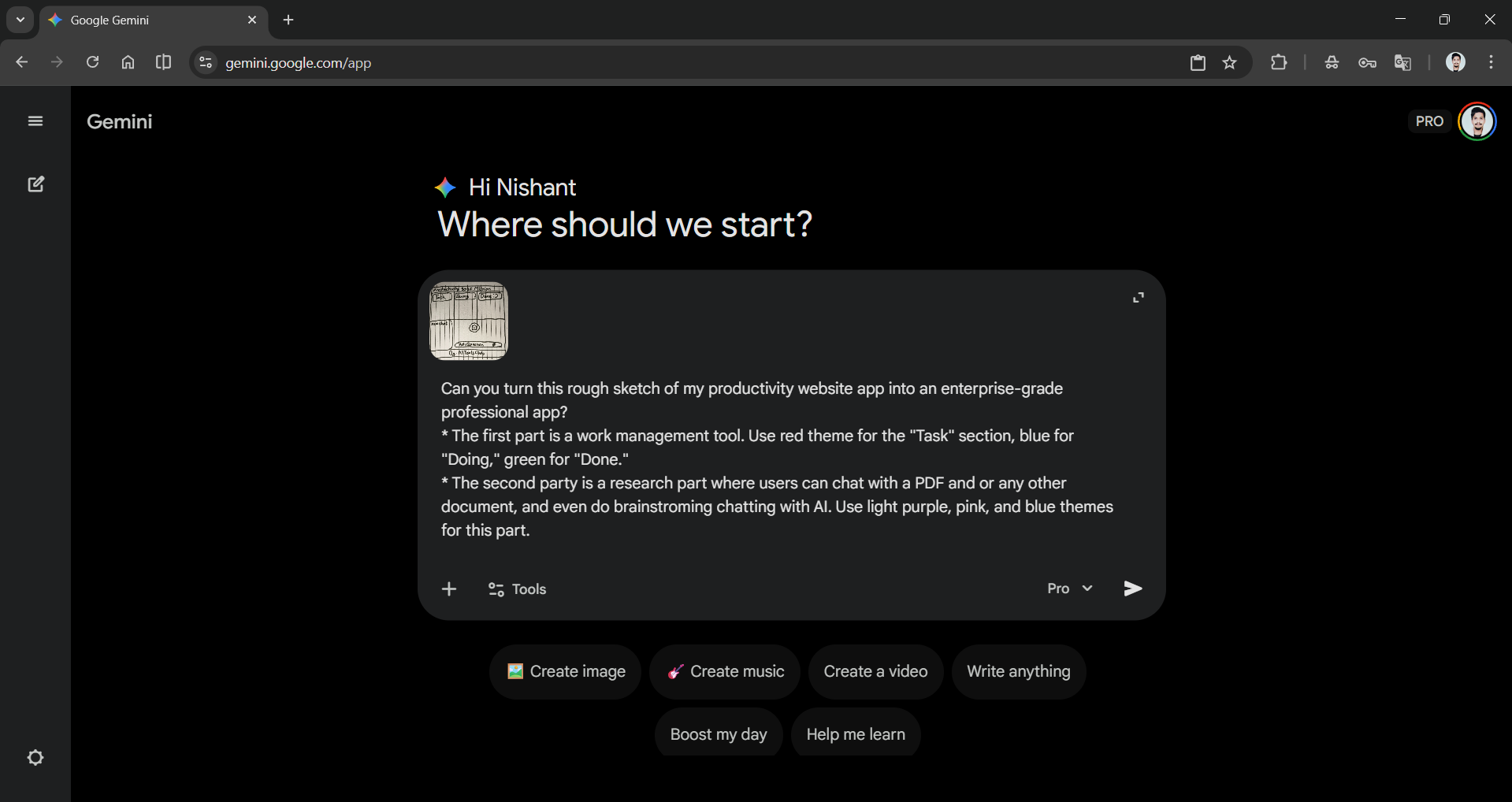 Turn sketch into App with Gemini