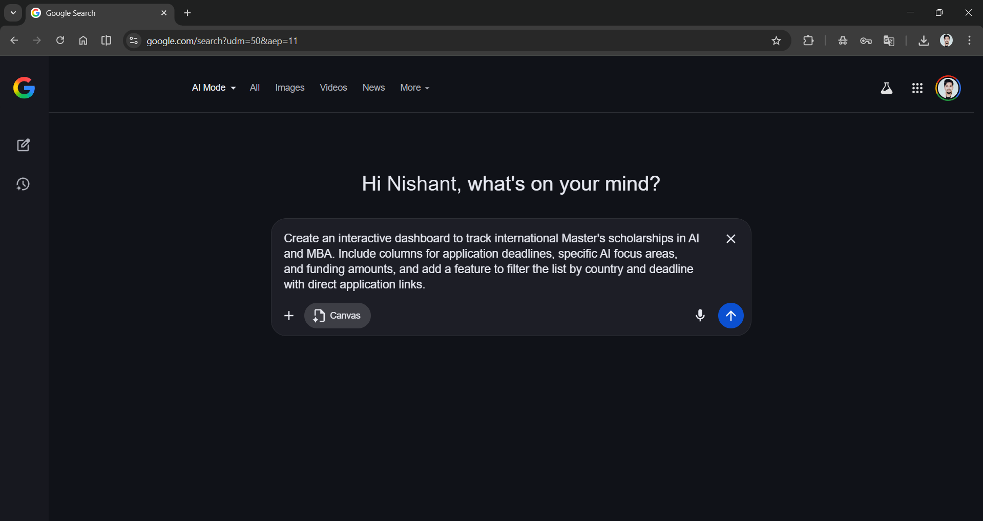 Gemini Canvas in AI Mode