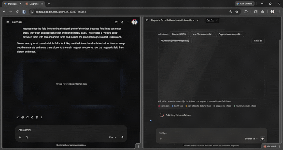 Claude vs Gemini Interactive Visuals
