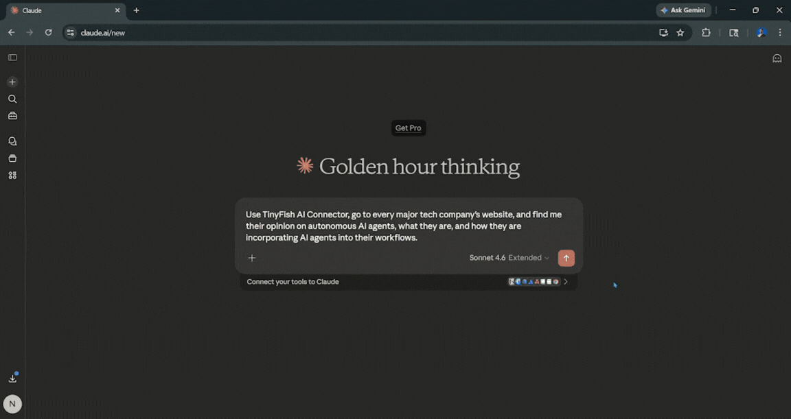 Automate Multi-step workflow using Claude and TinyFish AI
