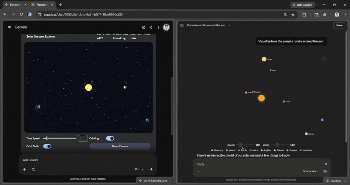 Claude vs Gemini Interactive Visuals