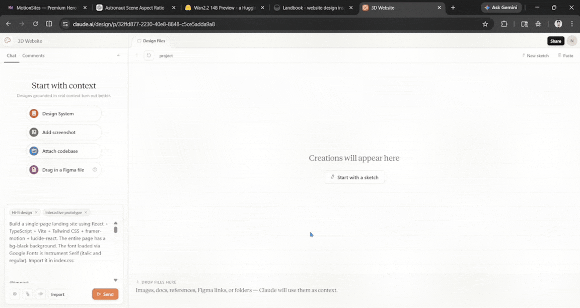 Create new Claude Design prototype