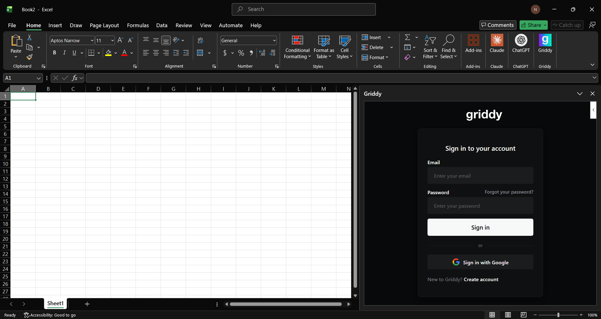 Griddy AI Excel Add-ins