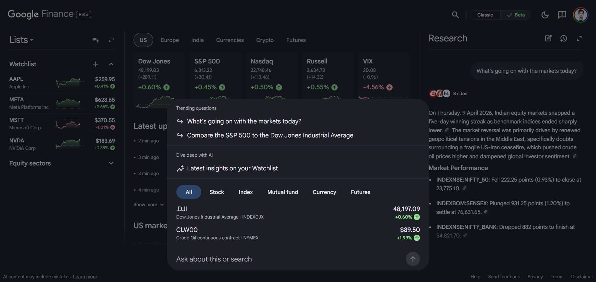 Gemini-Powered AI Search in Google Finance