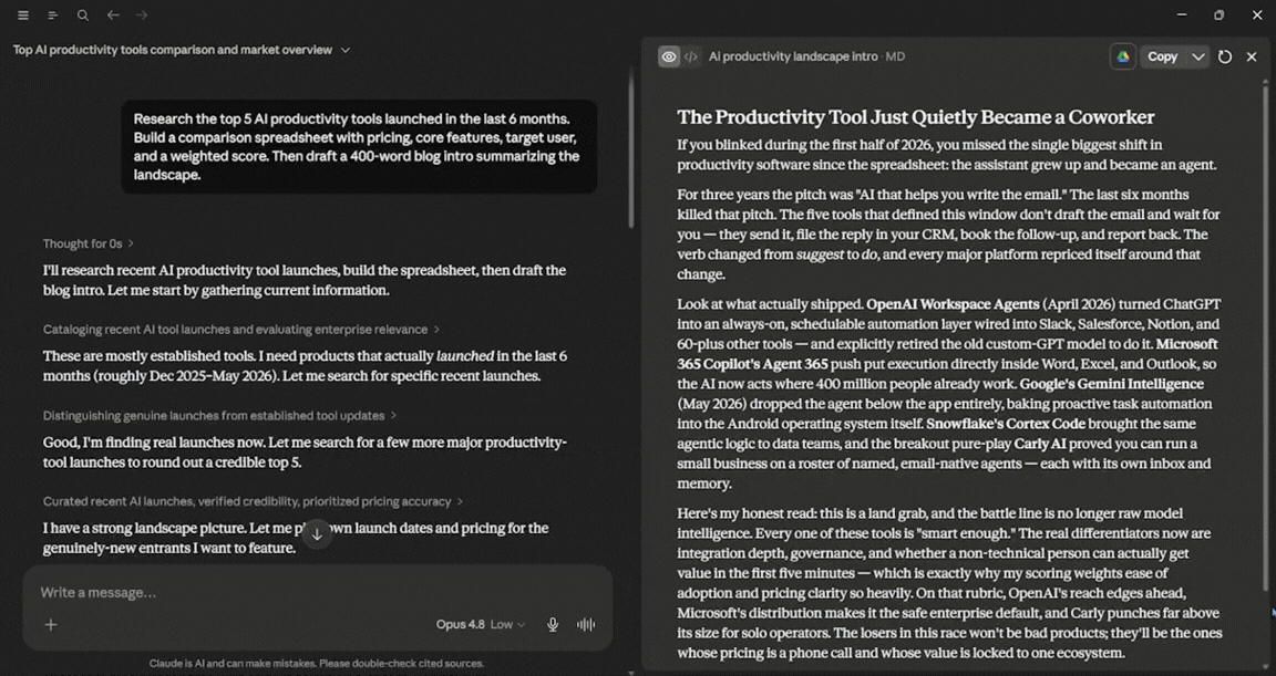 Claude Opus 4.8 multi-tool agentic workflow