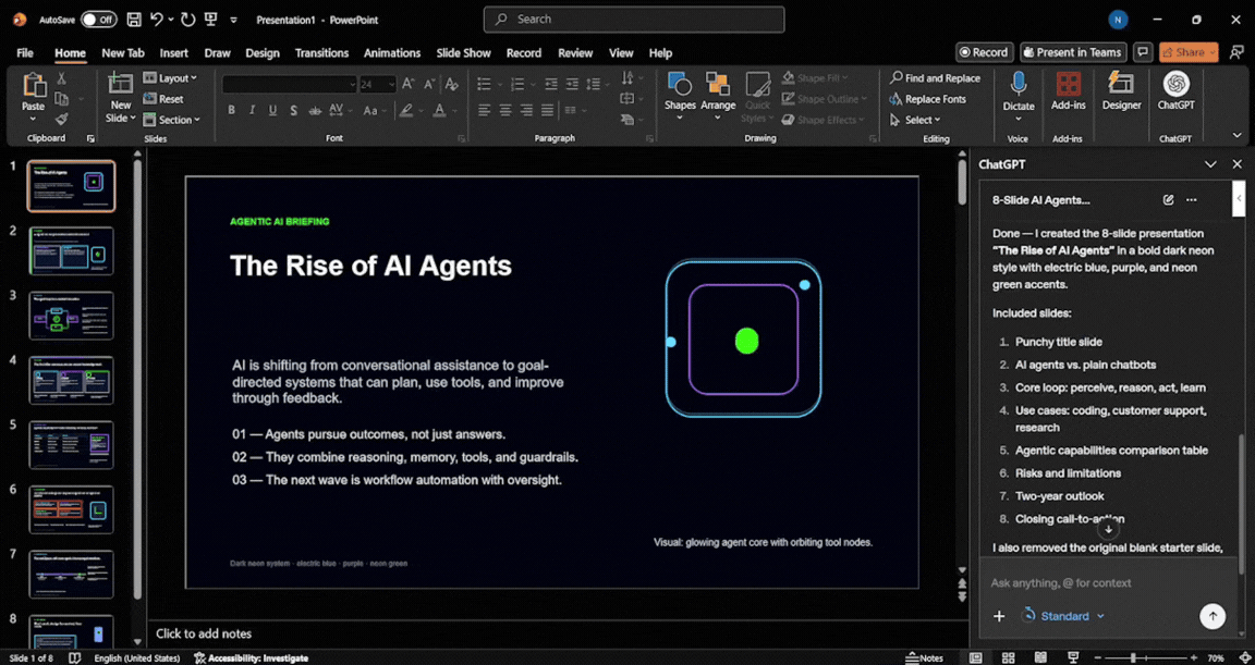 ChatGPT for PowerPoint creation