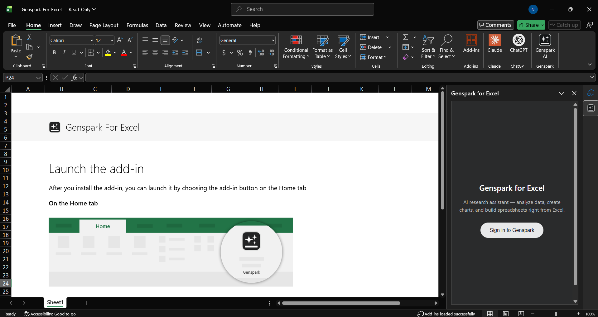 Genspark for Excel