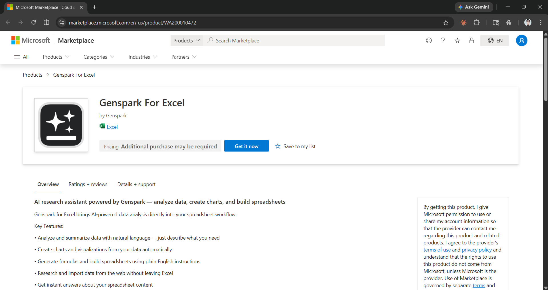 Genspark for Excel Microsoft Marketplace