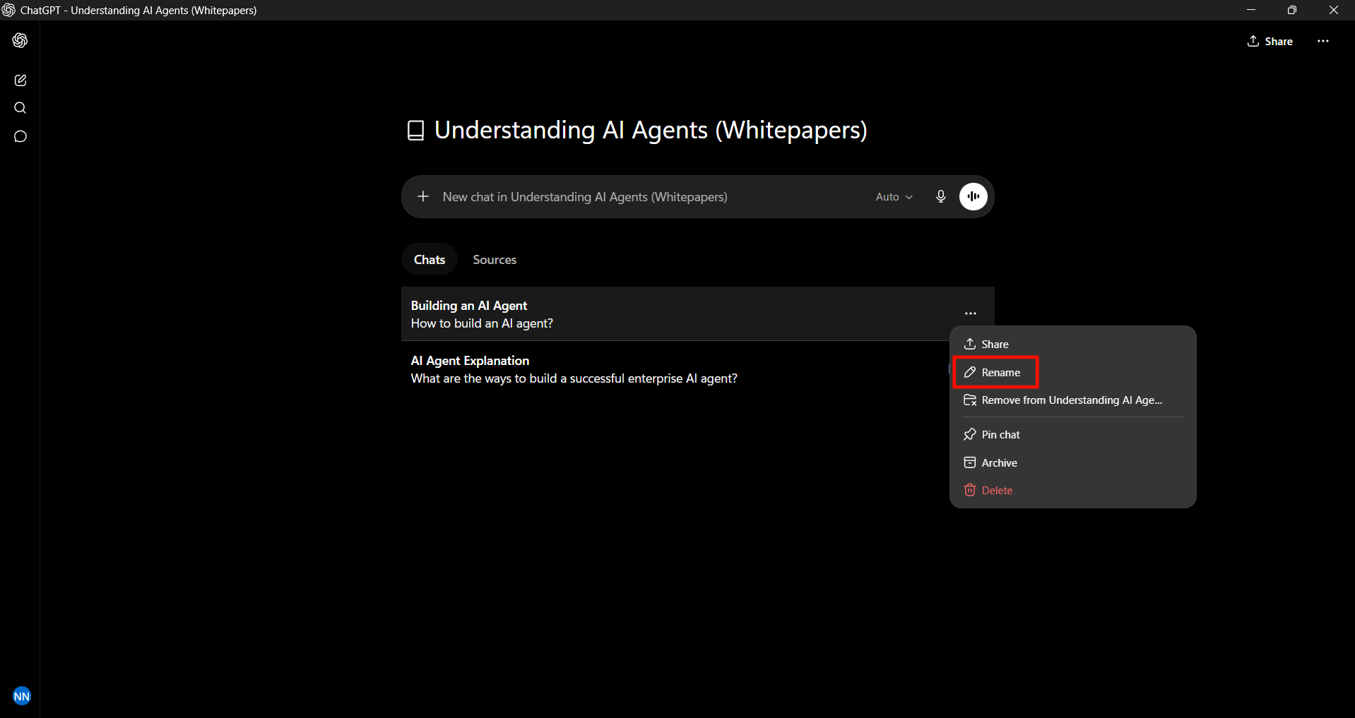 ChatGPT Project Chat Renaming by AI Tools Club