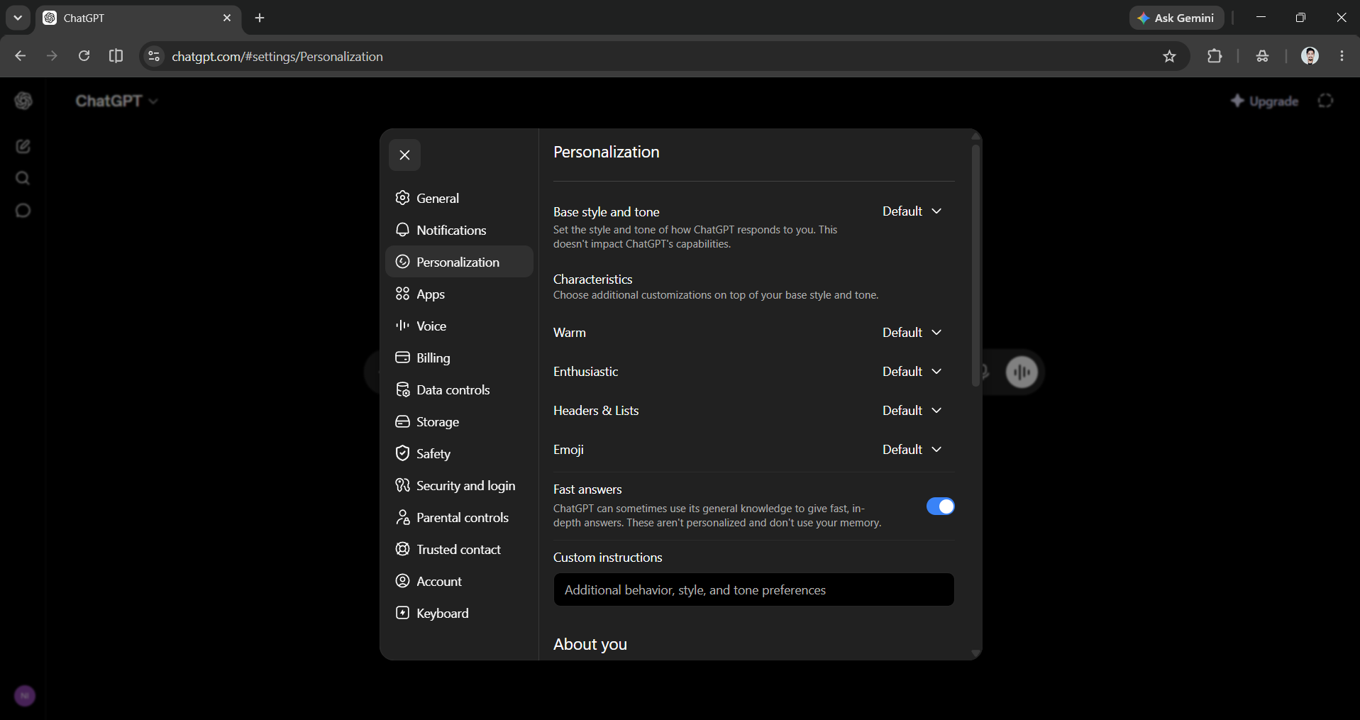 ChatGPT custom instructions