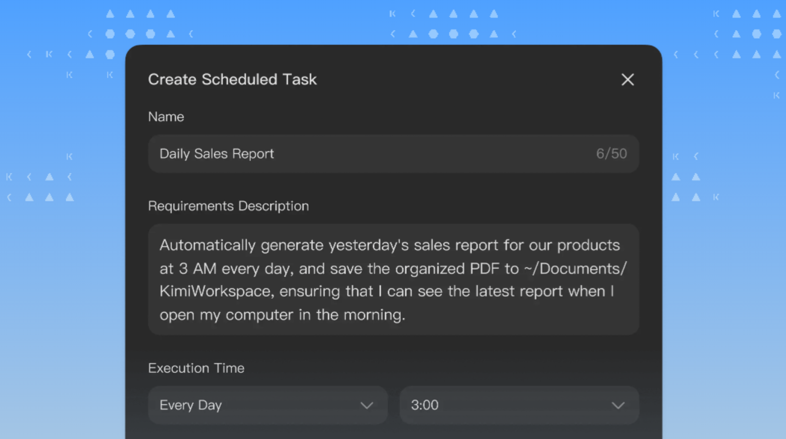 Kimi work task schedule