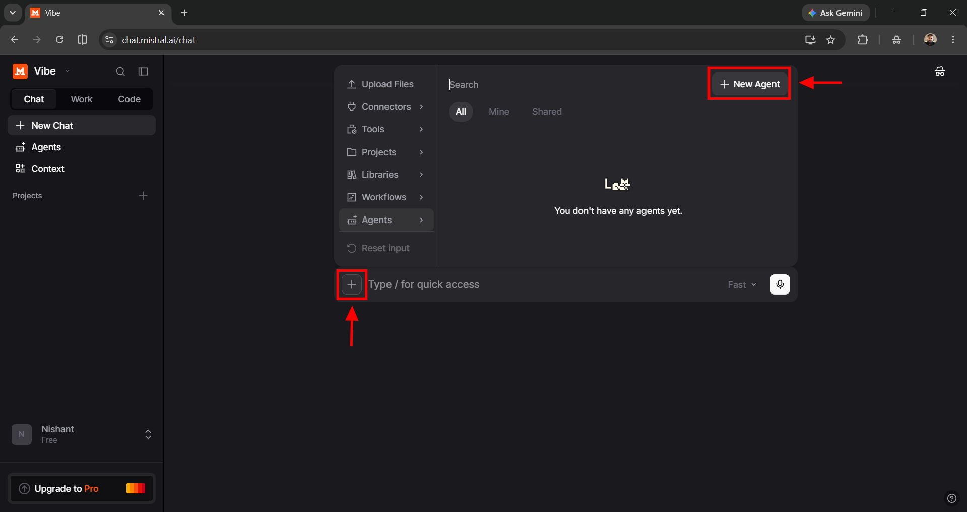 Create AI Agent in Mistral Vibe Chat