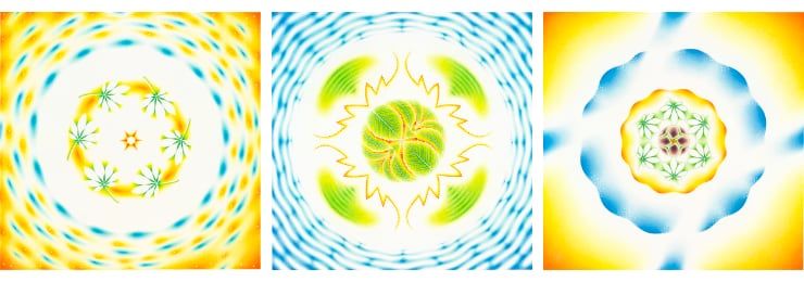 Three paintings by Sandra Dean from her project, From Seed To Universe