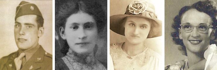 Photo montage of father Albert, paternal grandmother Judith, maternal grandmother Fern, mother Verda