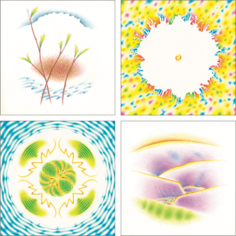 Four sample images of greeting card artwork, by Sandra Dean