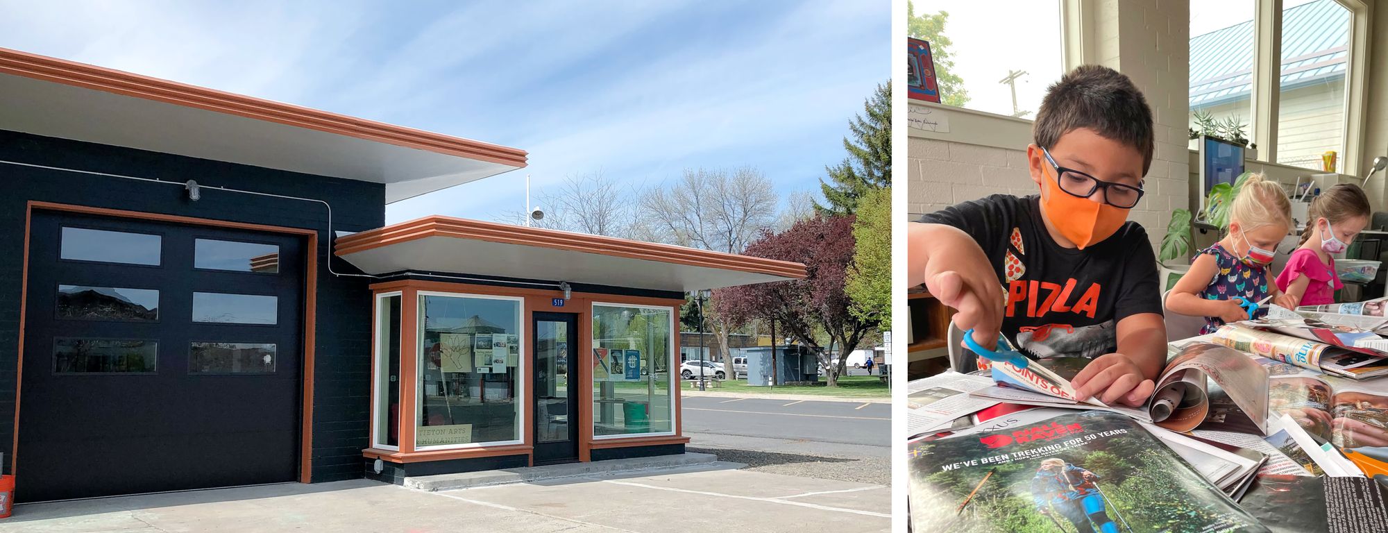 Photos of "The Fueling Station" and an arts class for children