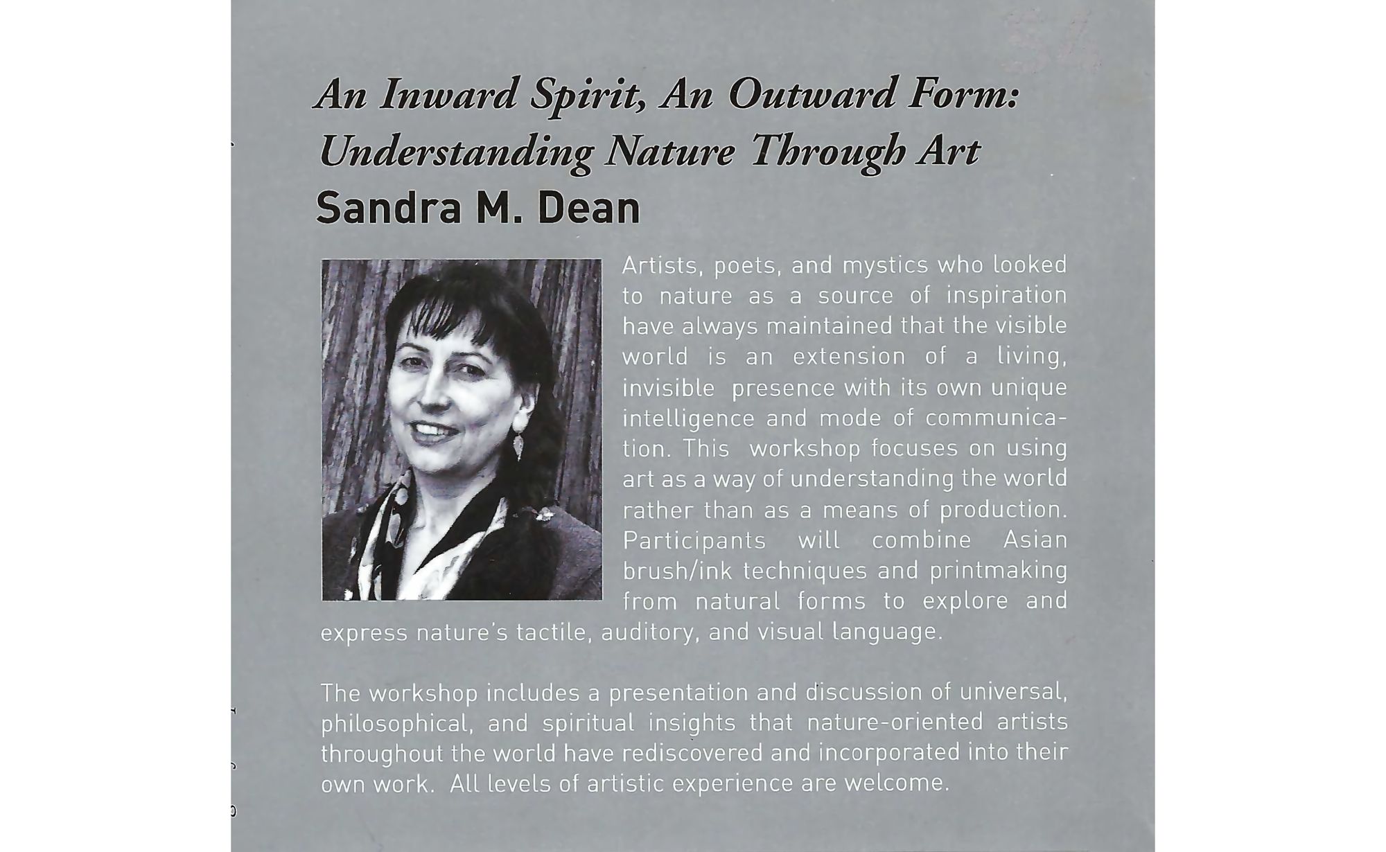 Image of catalogue list for workshop for the California Institute of Integral Studies