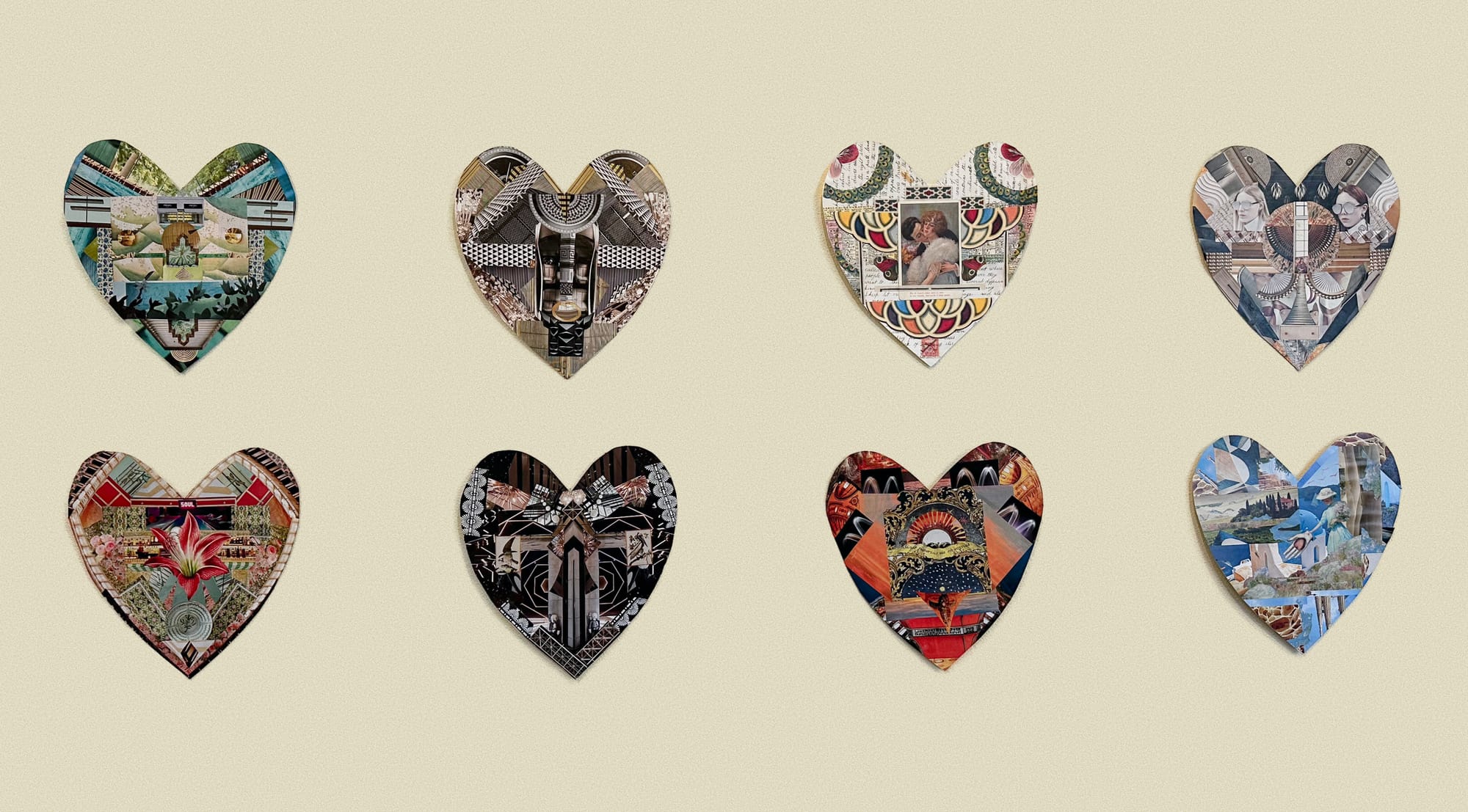 Two rows of 4 heart collages