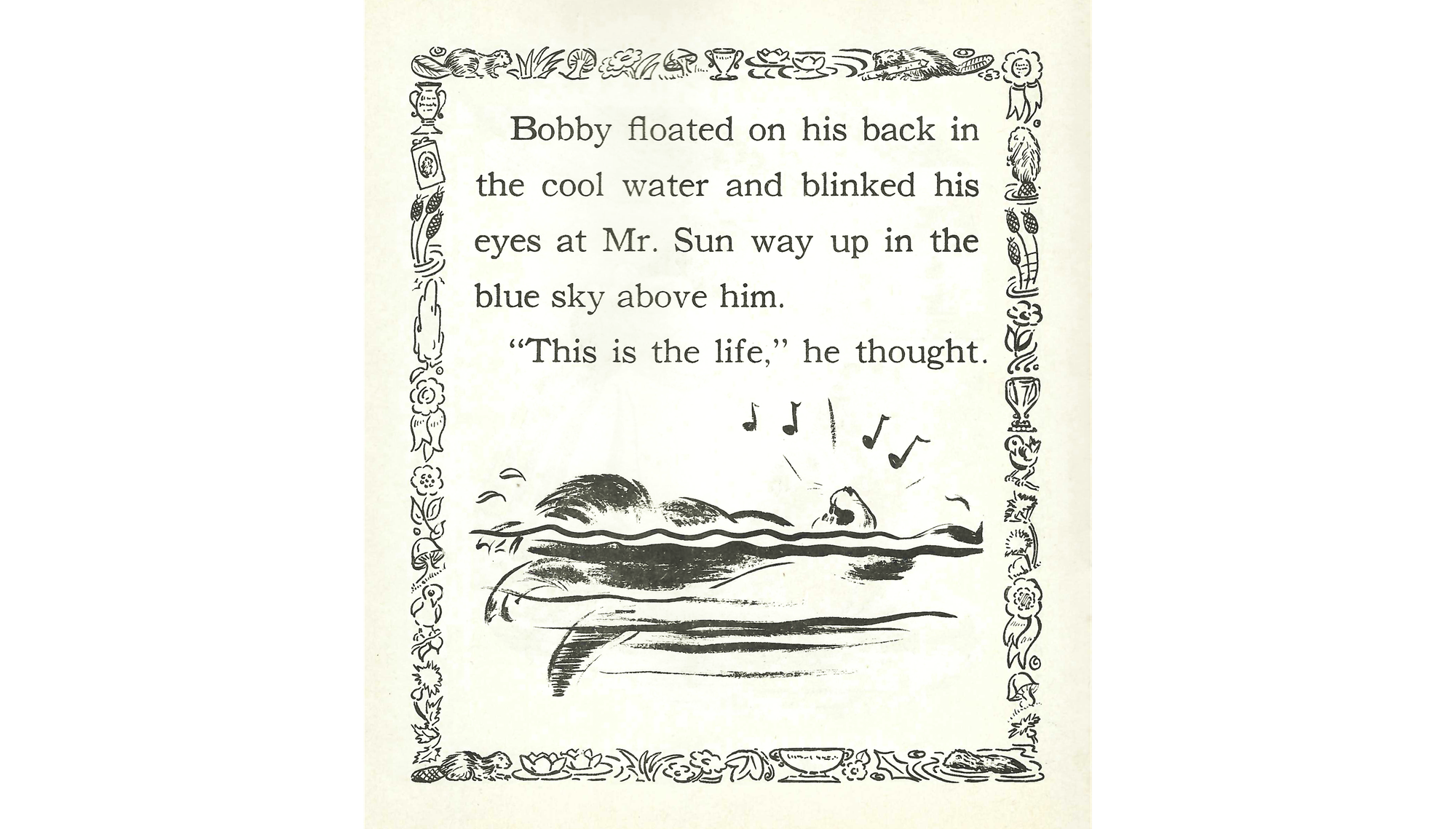 Illustration of beaver doing a backstroke and singing