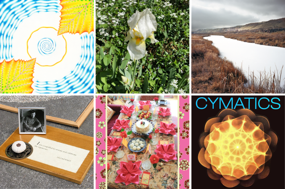 A montage of six images and photos, in two rows of three, taken from images of past journal posts.