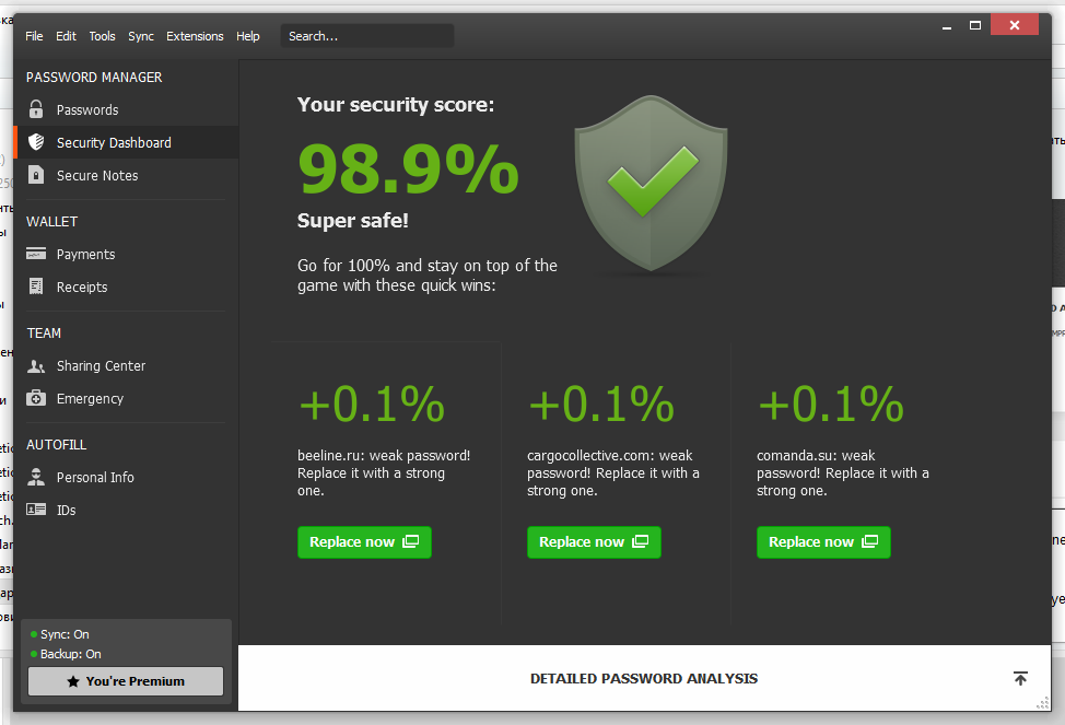 Интерфейс Dashlane