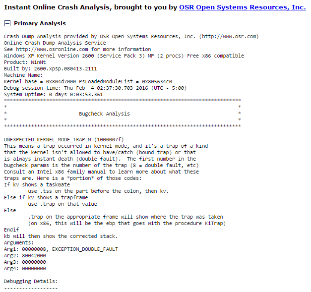 Отображение данных файла дампа