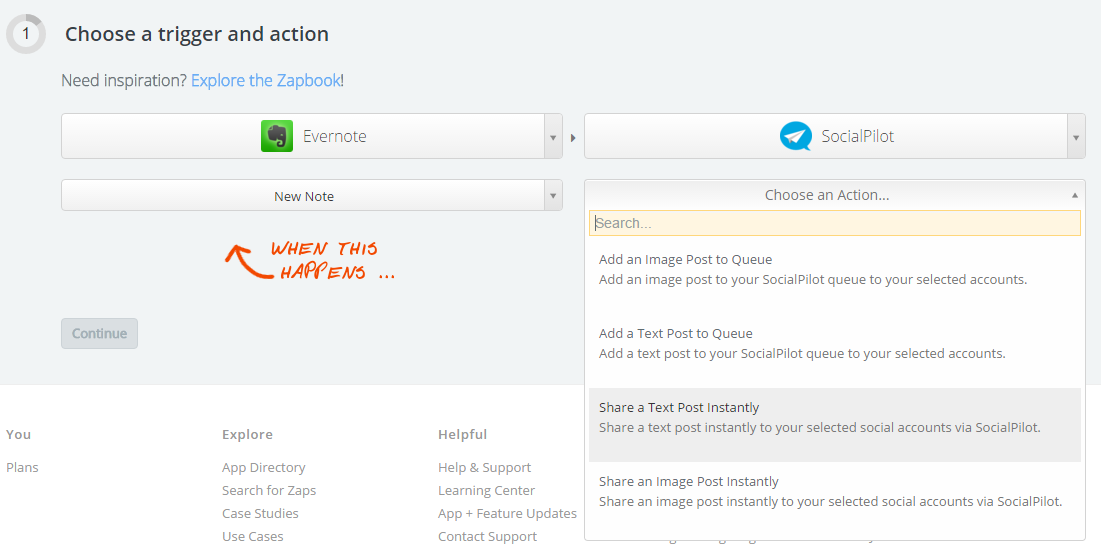 Выбор триггеров Zapier
