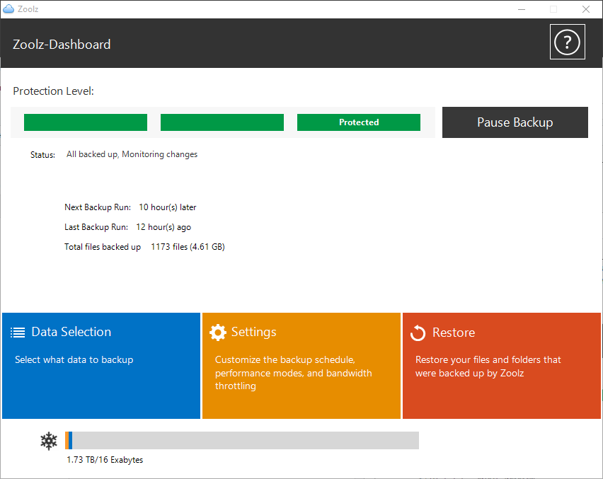 Главное окно Zoolz