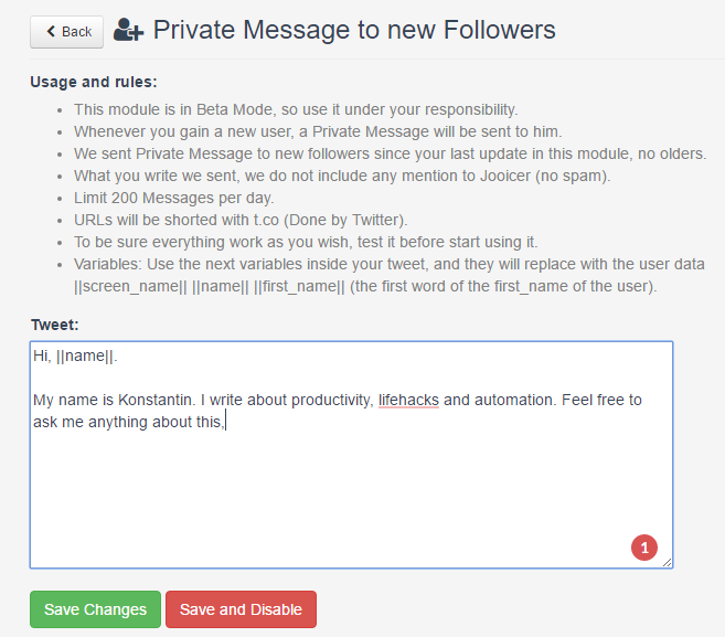 Автоприветствие в Jooicer