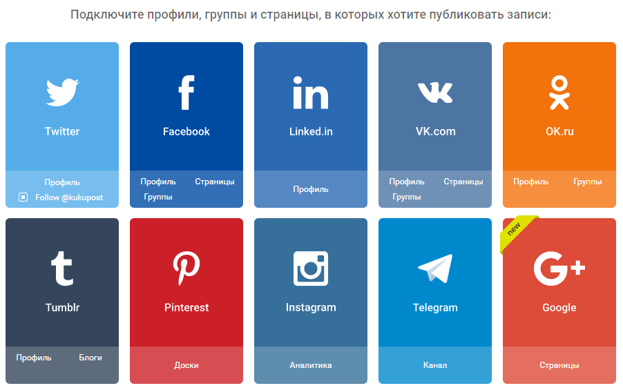 Поддерживаемые социальные сети