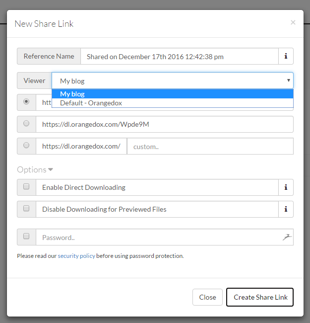 Настройки ссылки для скачивания
