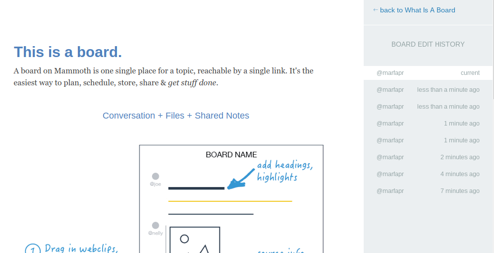 История изменений доски