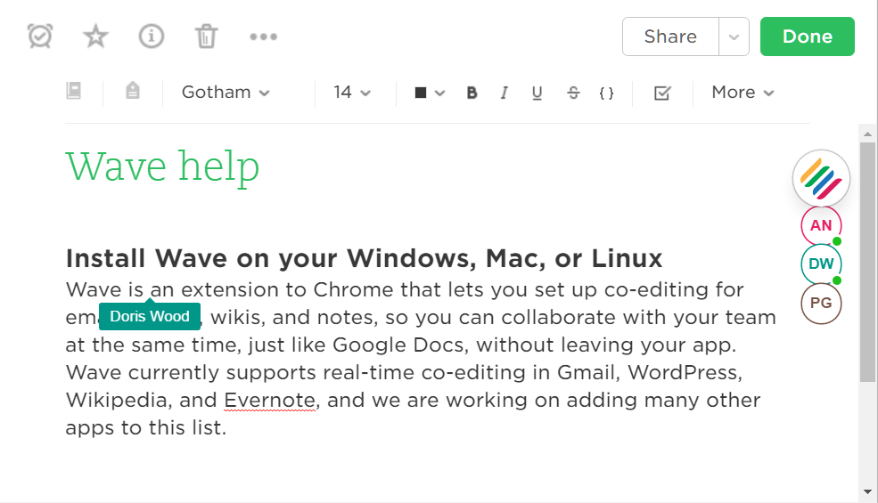 Совместная работа над заметкой в Evernote