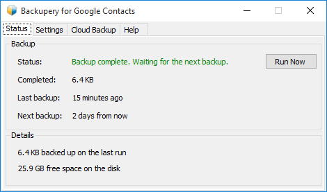 Backupery для Google Контактов
