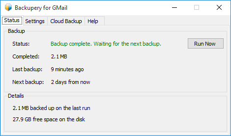 Backupery для Gmail