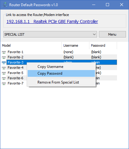 Router Default Password