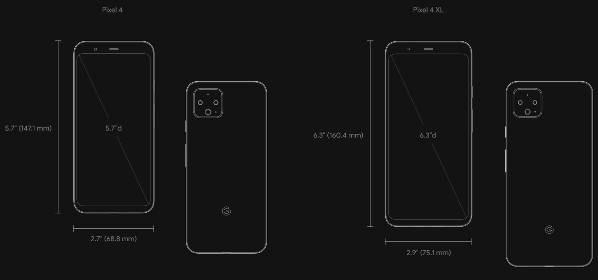 Отличие размеров Google Pixel 4 и Pixel 4 XL