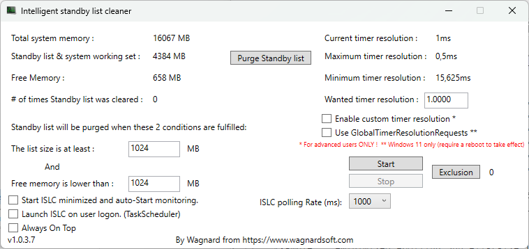 Как автоматически очистить standby память в Windows