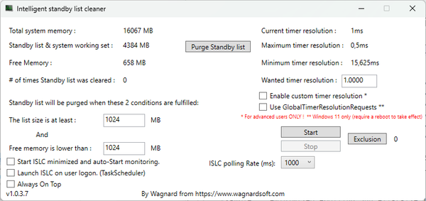 Как автоматически очистить standby память в Windows