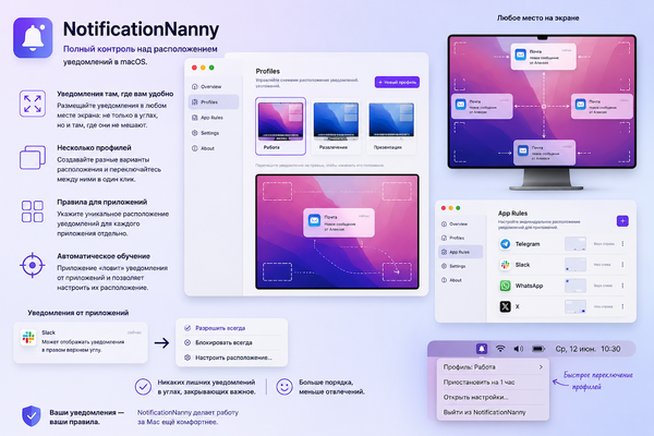Как задать расположение оповещений для отдельного приложения в macOS